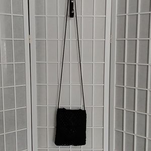 Black‎ bag w/ beaded crochet overlaying